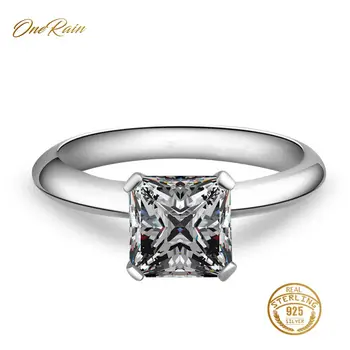

OneRain 100% 925 Sterling Silver 7 MM Square White Topaz Gemstone Birthstone Wedding Engagement Simple Ring Jewelry Wholesale