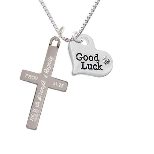 Large Good Luck Heart - Strength and Dignity - Cross Necklace (1)