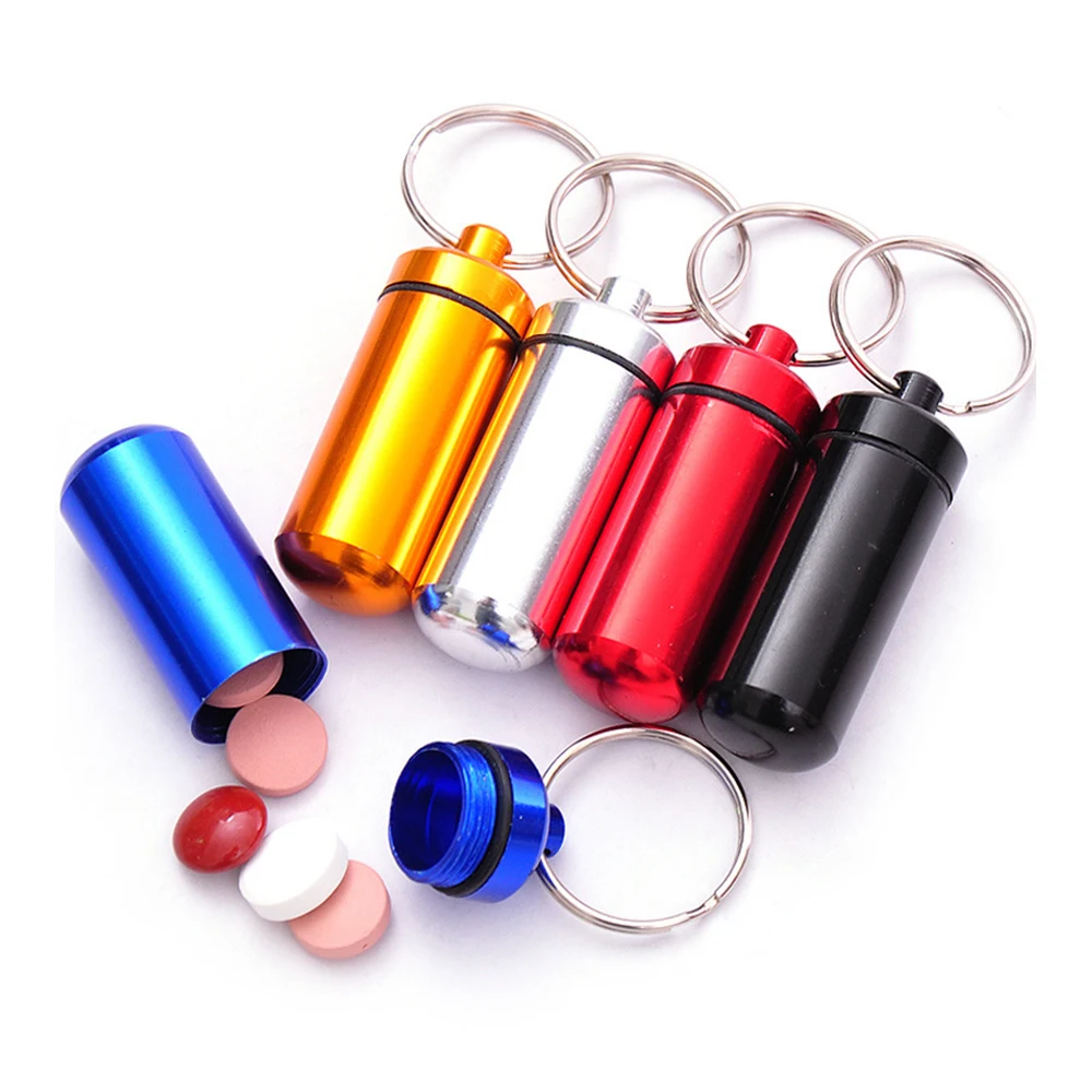5 Pcs / Set Mini Pills Box Aluminum Case with Key Chain Portable Random