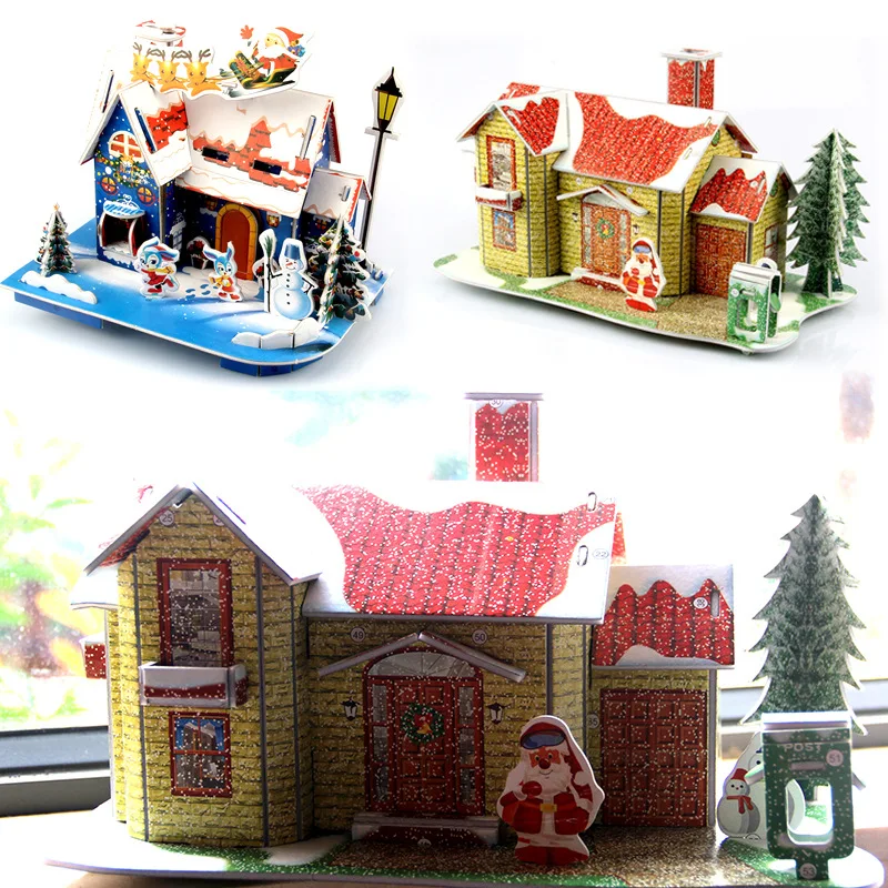 

1 Set DIY Miniature Dollhouse 3D Christmas Miniature Figurines Foam Board House Christmas Decoration Kids New Year Gifts Toy