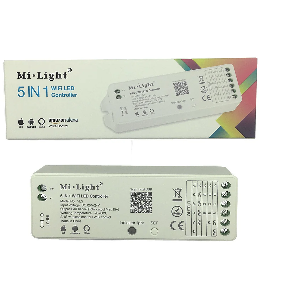 2pcs Milight YL5 5 in 1 LED WIFI Controller For RGB RGBW RGB Single color led strip light Alexa Voice phone App Remote