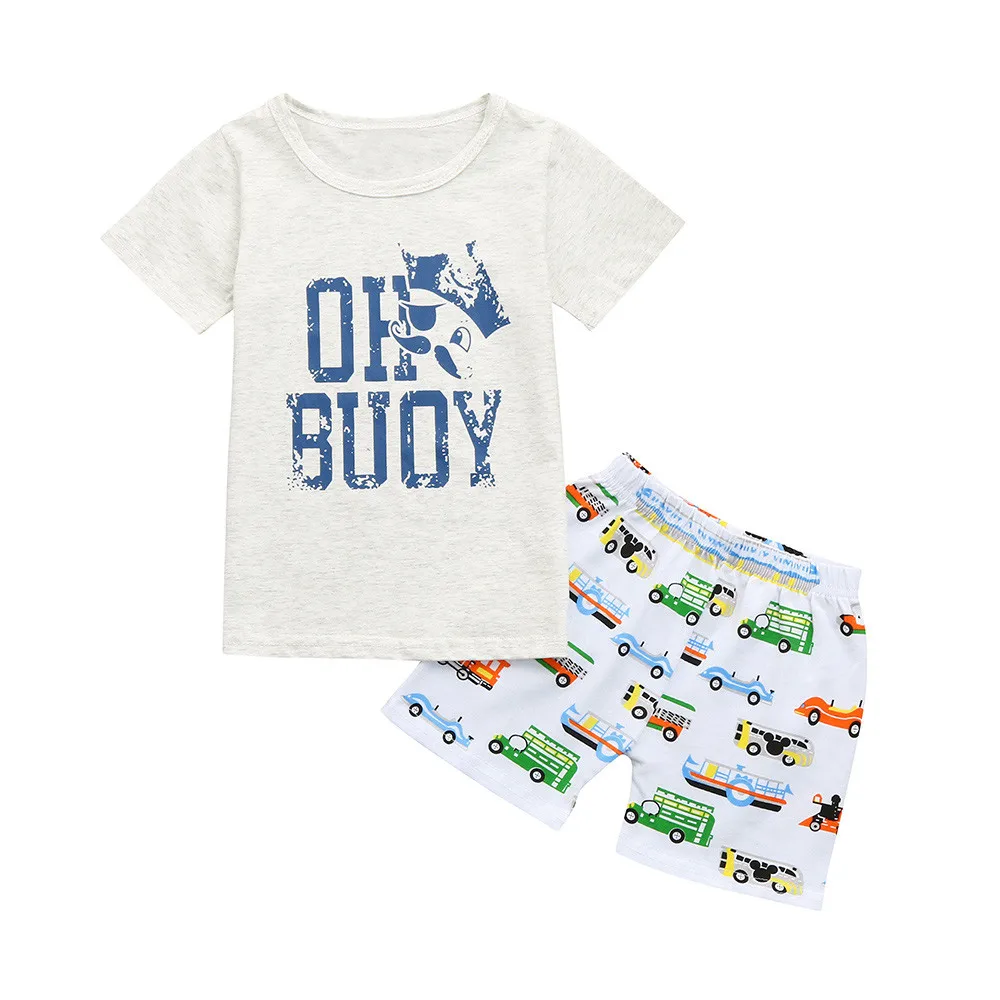 Toddler Kids Baby Boys Letter Cartoon Car Print T Shirt Tops Shorts Outfits Set boys clothes summer 0326 |