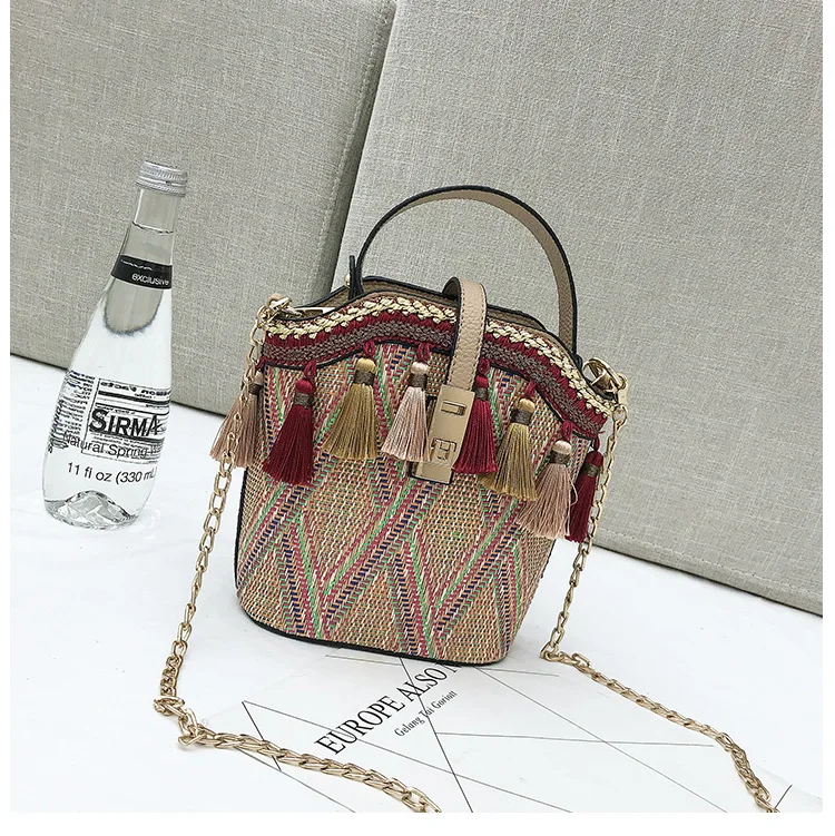 Summer Handbag for Women 2019 Tassel Beach Bag Straw Rattan Luxury Handbags Bohemian Tote Shoulder Bags Bucket New