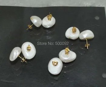 

10 Pairs 12-15mm white Baroque Pearl stud earrings