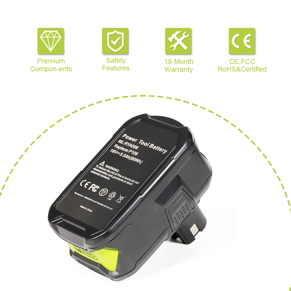 YHR Ryobi 18 В 5Ah 5000 мАч Перезаряжаемые Батарея P108 RB18L40 литий ионный высокой Ёмкость