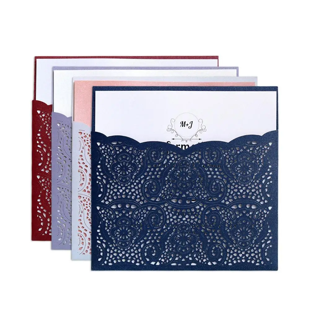  2018 New 10PCS European Style Laser Cut Wedding Invitations Cards Lace Pocket Greeting Card Wedding - 32910360057