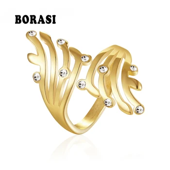 

BORASI Wings Big Rings For Women Hyperbole Trendy Ring 316L Stainless Steel Gold-Color Fashion Jewelry Party Wedding Rings