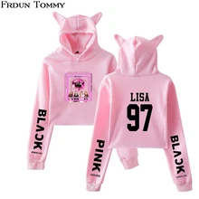 Tommy Frdun Kpop Blackpink Gato Camisola Hoodies Das Mulheres Top Colheita Moletom Pullovers Sexy Girl Fasion Nova Camisola Ocasional(China)
