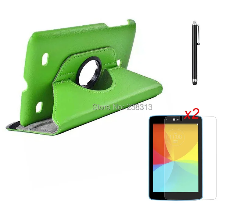 

360 Degree Rotation Rotating Litchi PU Leather Stand Cover Case + 2 * Clear Films + Stylus For LG G Pad 7.0 V400 V410 7" Tablet