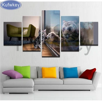 

DIY 5D Diamond Painting Cross Stitch Square Mosaic Diamond Embroidery Cats tigers Needlework Patterns Rhinestone Paintings 5 pcs