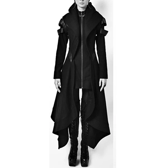 Женское готическое зимнее пальто в стиле стимпанк, куртка с длинным рукавом и воротником в виде шляпы, черное пальто для косплея, средневековая благородная верхняя одежда принцессы