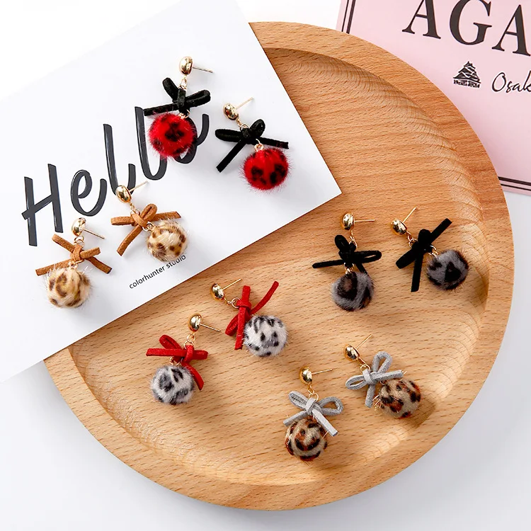 

The new joker wild little cute printed lint earrings ball bowknot earrings eardrop female personality