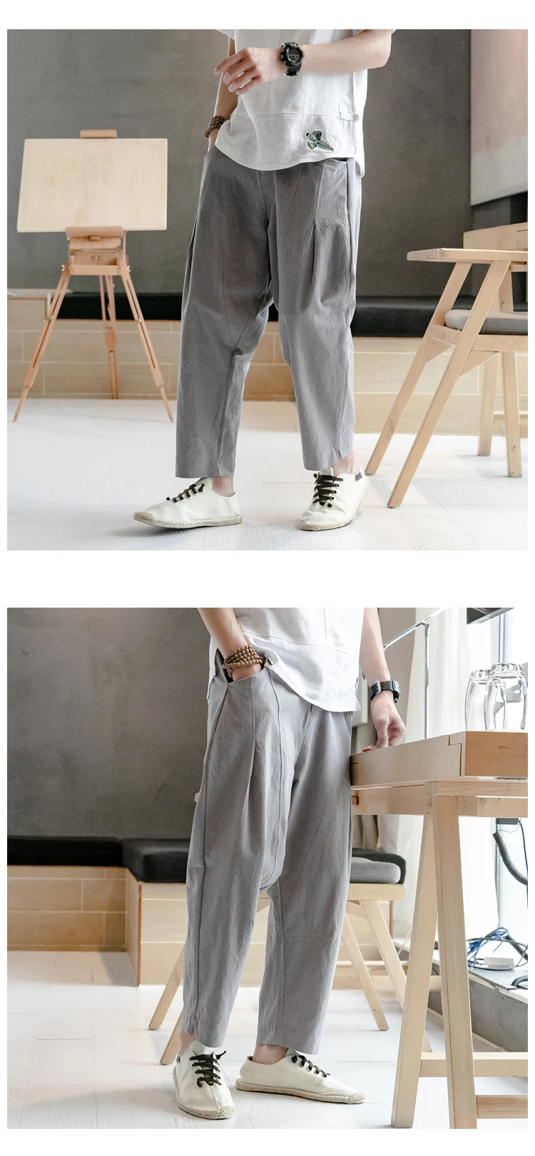 В китайском стиле однотонное до щиколотки штаны, мужские брюки уличная одежда спортивные штаны хип-хоп брюки
