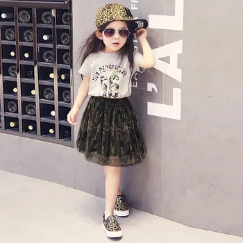 

Summer Baby Girls Clothing Set Short Sleeve Letter Print T-ShirtTee Tops+Casual Camouflage Short Pants Set одежда для девочек