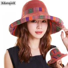 XdanqinX, летняя женская шляпа, складывающаяся, для девушек, Панама, с ветровой веревкой, фиксирующая, Солнцезащитная шляпа, новая, многоцелевая, стильная, пляжная шляпа для женщин