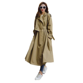 

Long temperament coat female spring and autumn 2018 Korean loose Raglan sleeves oversize design belt long trench coat