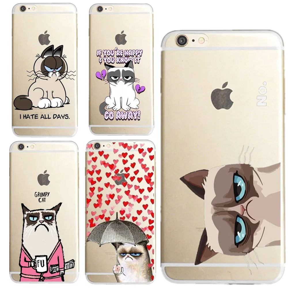 

Cute Cartoon Grumpy Cat Case For iphone 7 7Plus Case For iphone 6 6S 6SPlus 5 5S Phone Cases Lovely Animal Back Cover Capa