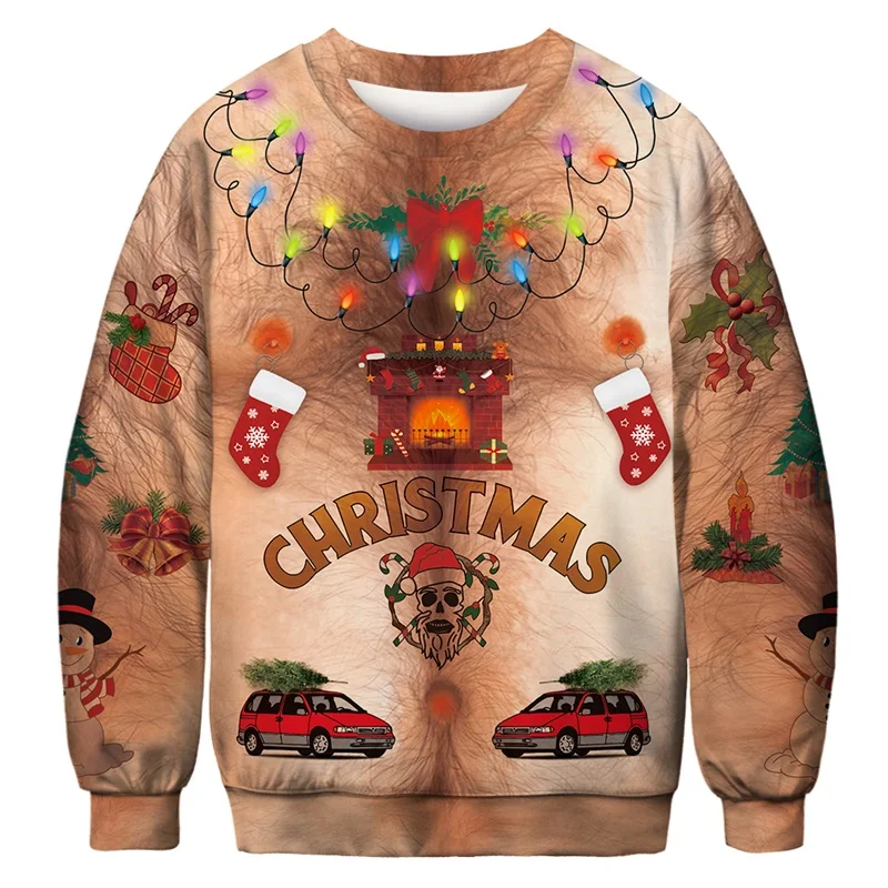 

Unisex Men Women 2019 Ugly Christmas Sweatshirt Vacation Santa Elf Funny Christmas Fake Hair Jumper Autumn Winter Tops Clothing