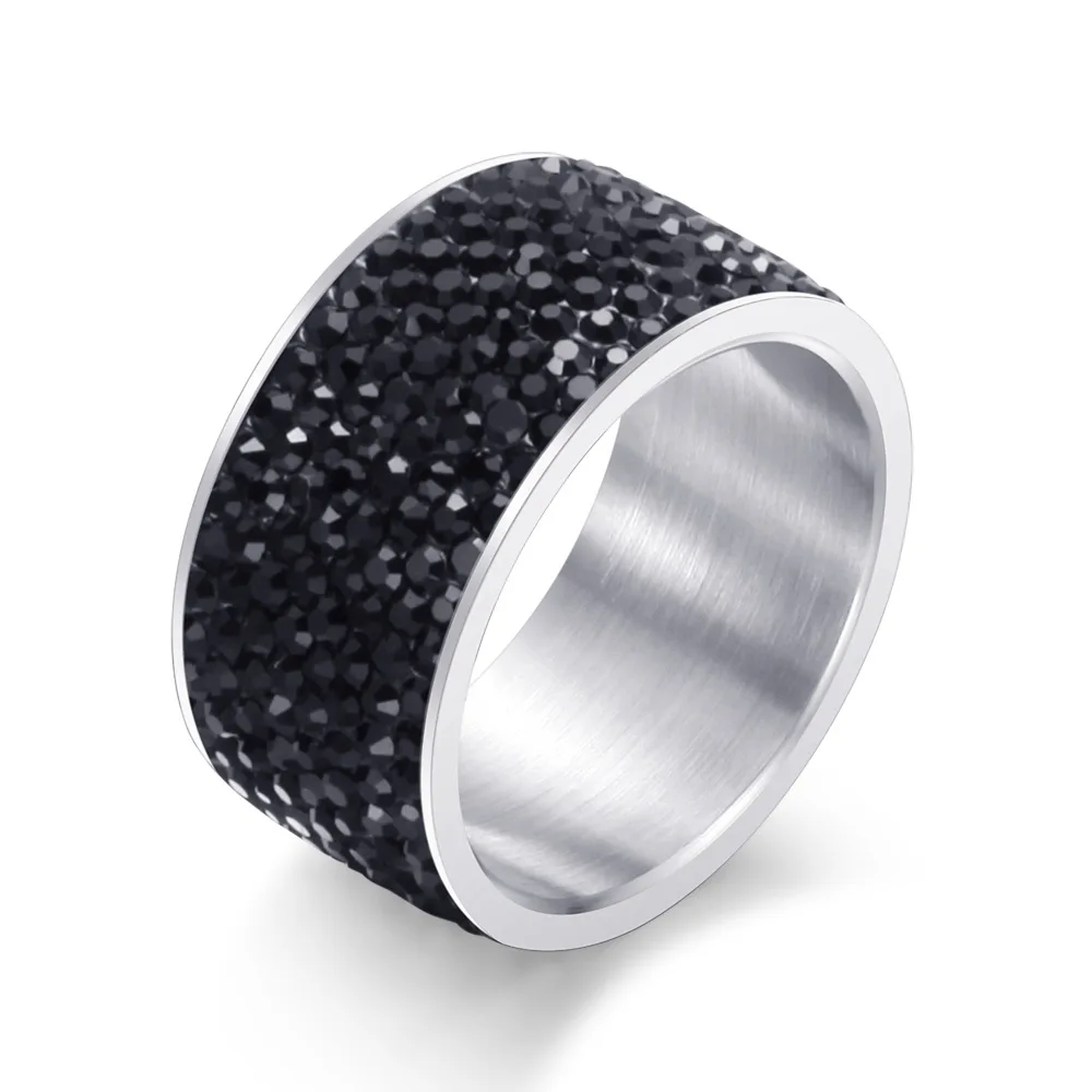 NHGBFT 12 мм широкий женский белый кристалл CZ кольца золото/черный цвет нержавеющая сталь кольцо Свадебные ювелирные изделия дропшиппинг