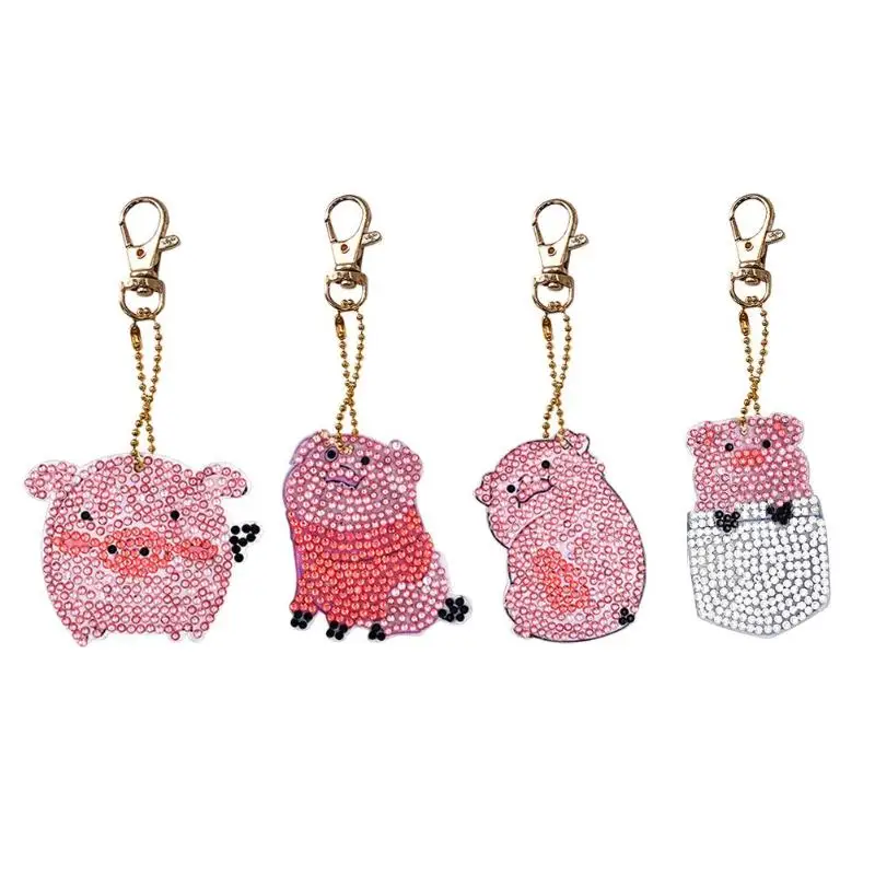 

4pcs/set DIY Diamond Painting Cartoon Pig Resin Bag Keychain Jewelry Gift Diamond Embroidery Cross Stitch Needlework Craft