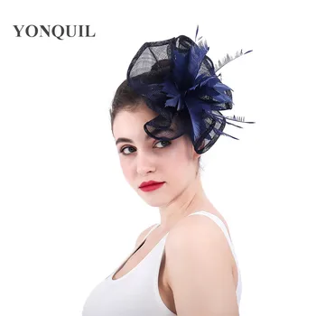 

Fascinators kentucky with feather flowers for derby Occasion church hats wedding hair accessories New arrival 21 colors or navy