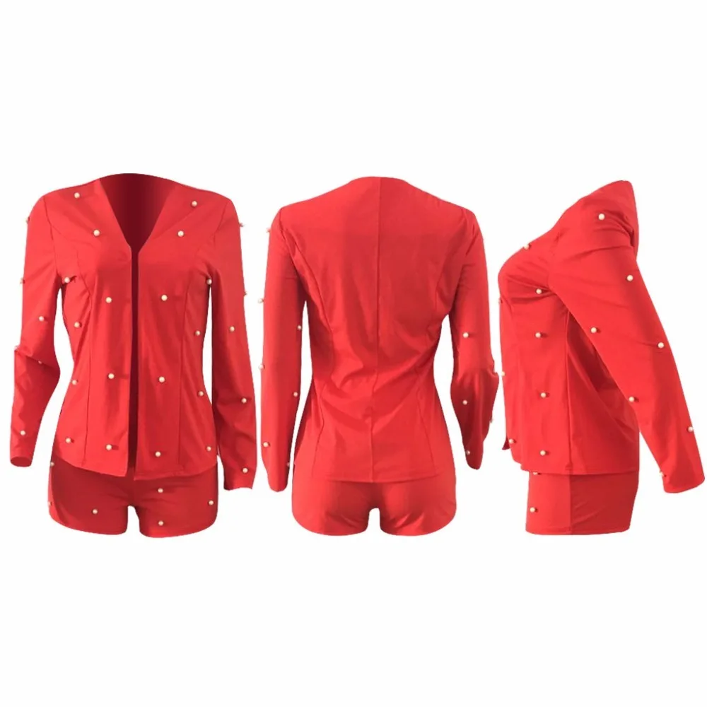 Пикантные Для женщин Мода Бисер комплект из двух предметов Клубная одежда с длинным рукавом одной кнопки пальто и Шорты для женщин плюс