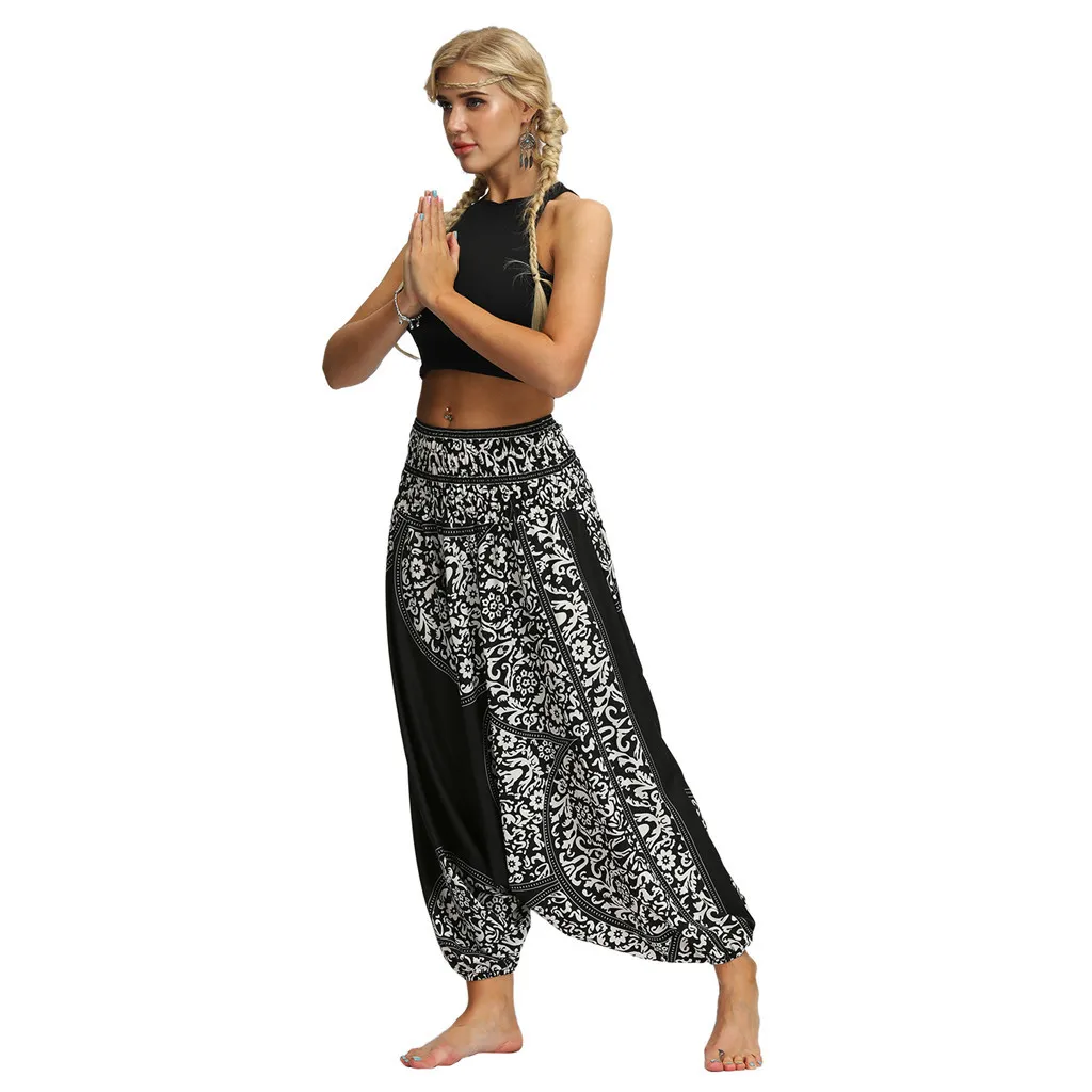 Women Pants Fashion High Waist Bohemian Casual Loose Trousers Baggy Boho Aladdin Pants Pantalones Mujer Cintura Alta#T