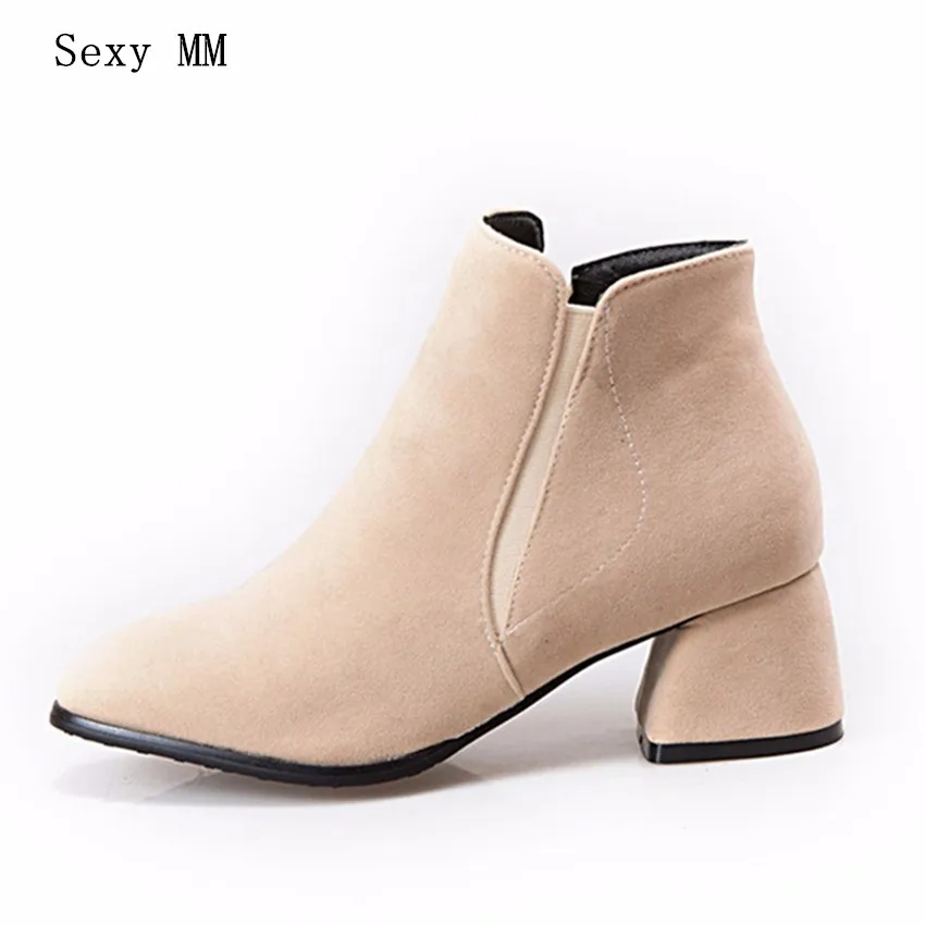 

Spring Autumn Women Ankle Boots Square Med High Heel Woman Short Boots Ladies Shoes botas Plus Size 34-40 41 42 43 44 45 46 47