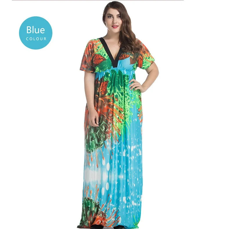 2017 новый летняя мода пляж dress отпечатано синий/красный 6xl чешские свободные плюс