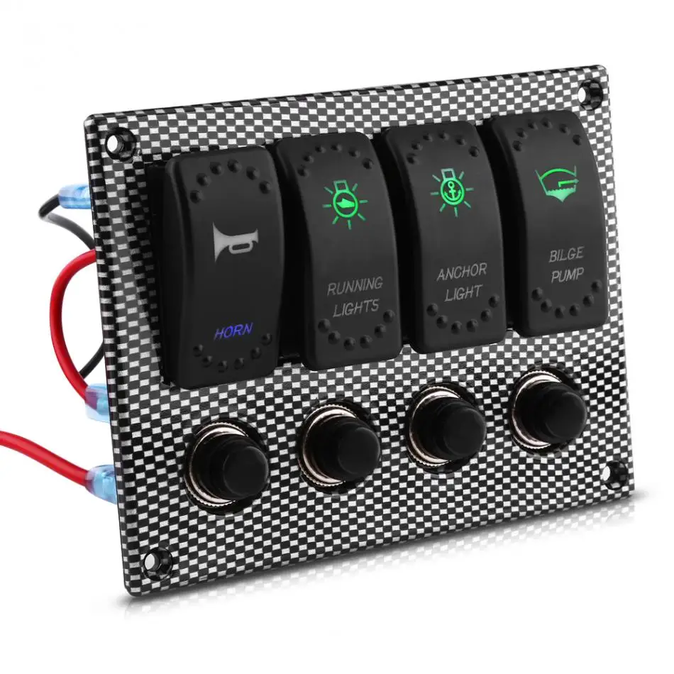4 Gang 12V 24V Double LEDs Waterproof Rocker Switch Panel Circuit
