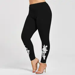 Rosegal плюс размер аппликация Джерси Леггинсы однотонные брюки-карандаши облегающие джинсы до пояса женские сексуальные пуш-ап Капри Фитнес