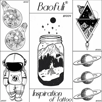 

BAOFULI Men Body Art Temporary Tattoo Universe Black Hill Star Tatoos Boys Waterproof Paste Cup Tattoo Stickers