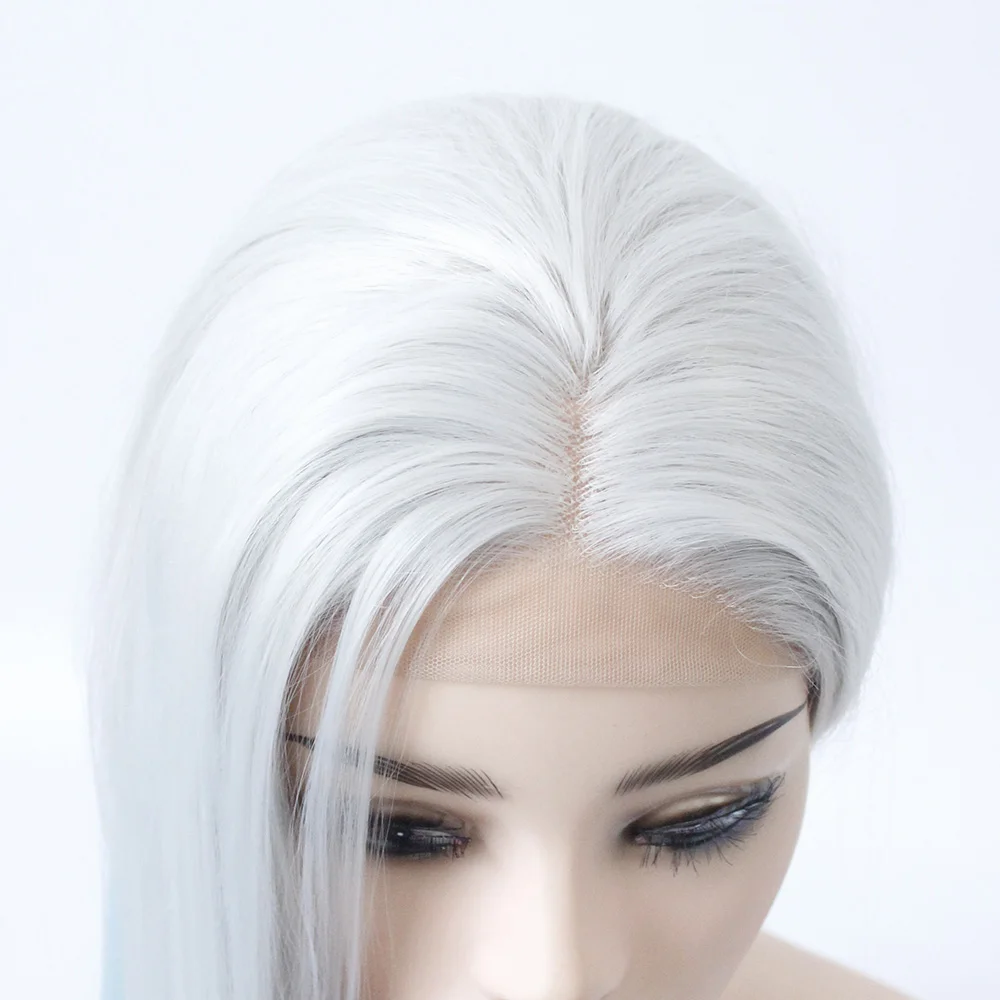 V'NICE Серебряный серый корень Омбре синий длинная прямая прическа синтетический кружевной передний парик светильник для волос синий Термостойкое волокно для женщин