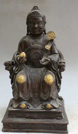 

JP S62 12" Old Chinese Bronze Seat Dragon Chair Longevity Land Grandma Goddess Statue B0403