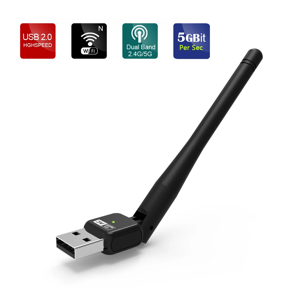 USB WiFi Wireless Adapter Dongle 600Mbps Fast Nano Dual Band 5dBi 2.4