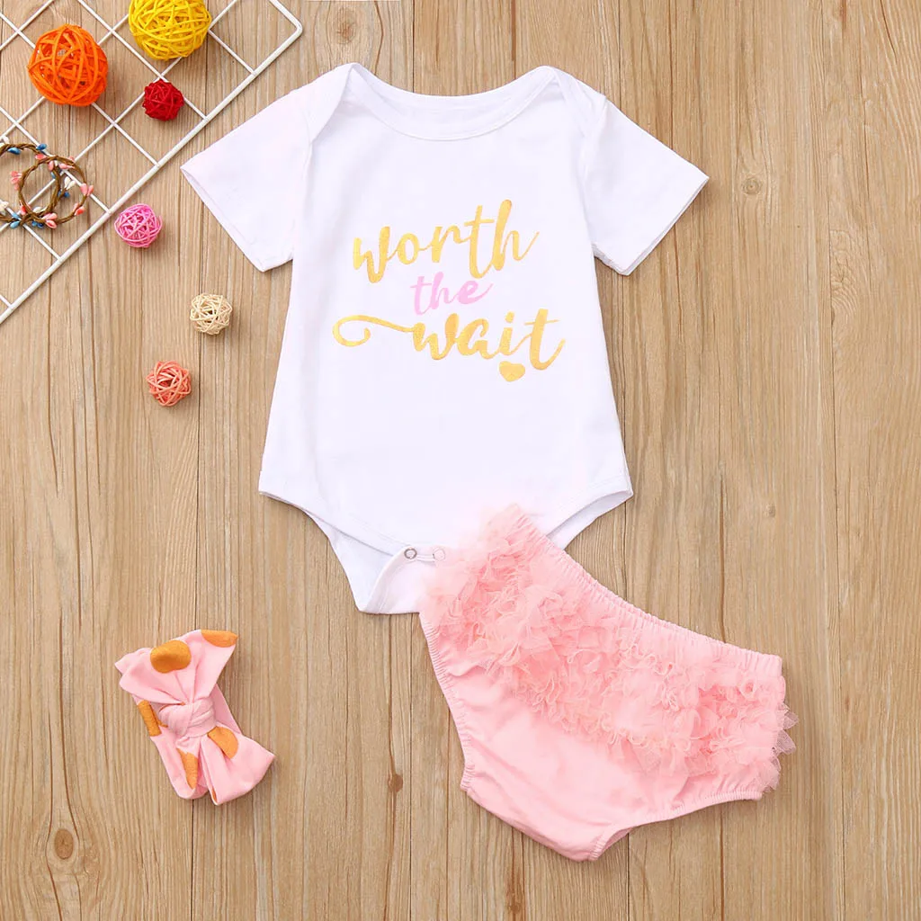 

baby clothes for girls 3 to 6 months Letter Print Romper Lace 2pc pink baby girl clothes set white children clothes#G7