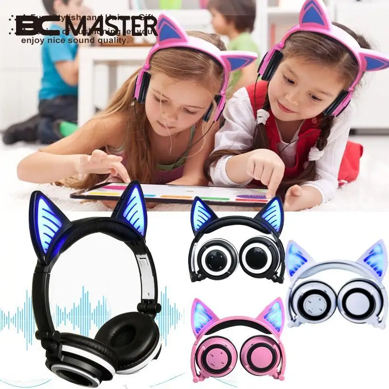 

2018 Cat Ear Headphones LED Ear Bluetooth Headphone Wireless Earphone Glowing Headset Gaming Earphones for Adult Kids