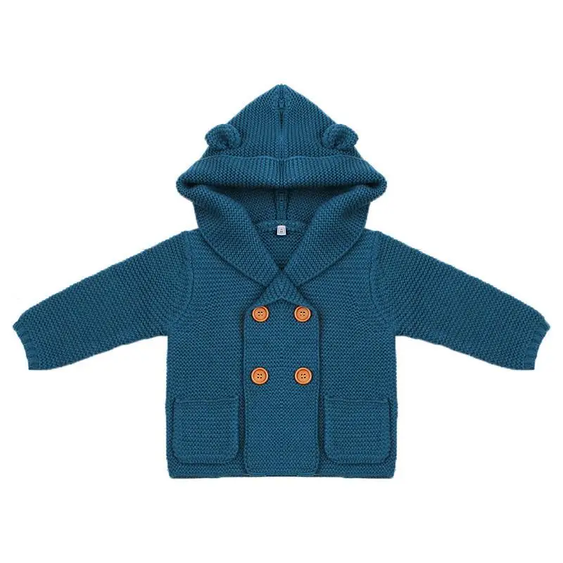 Теплые свитера для малышей; кардиган для мальчиков и девочек; зимние куртки с капюшоном и ушками медведя для новорожденных мальчиков; повседневная трикотажная одежда с длинными рукавами для детей