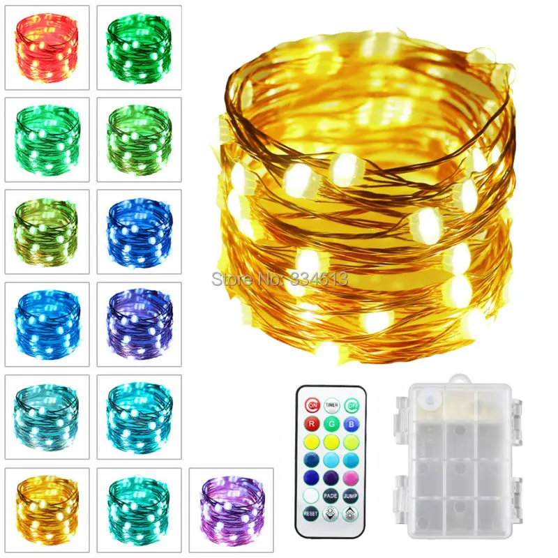 1/3/5pcs 3AA Battery Powered 5M/16FT 50LEDs Copper Wire Multi Color Changing LED String Lights, Outdoor Starry Lights + Remote