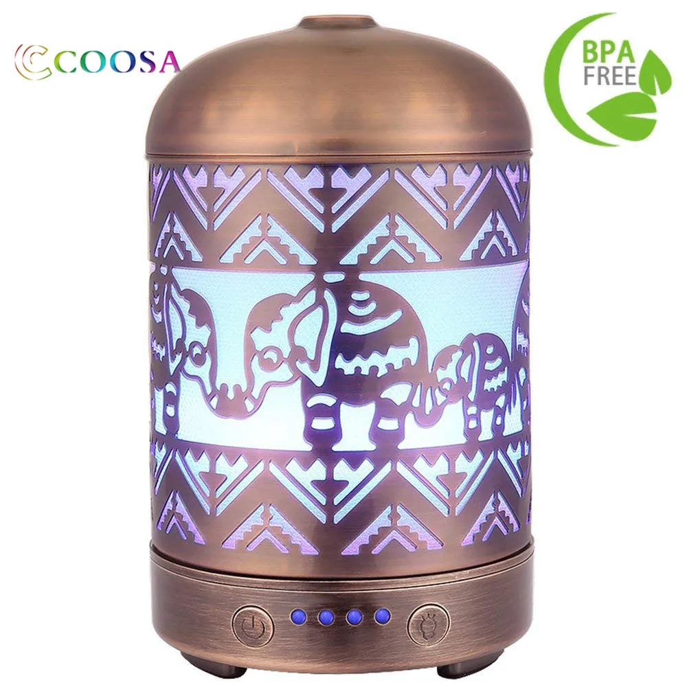 Pаспродажа COOSA 100 мл металл слон узор мл 100 Ультразвуковой Ароматерапия Эфирные масла распылитель ароматизатор диффузор холодный туман увлажнитель