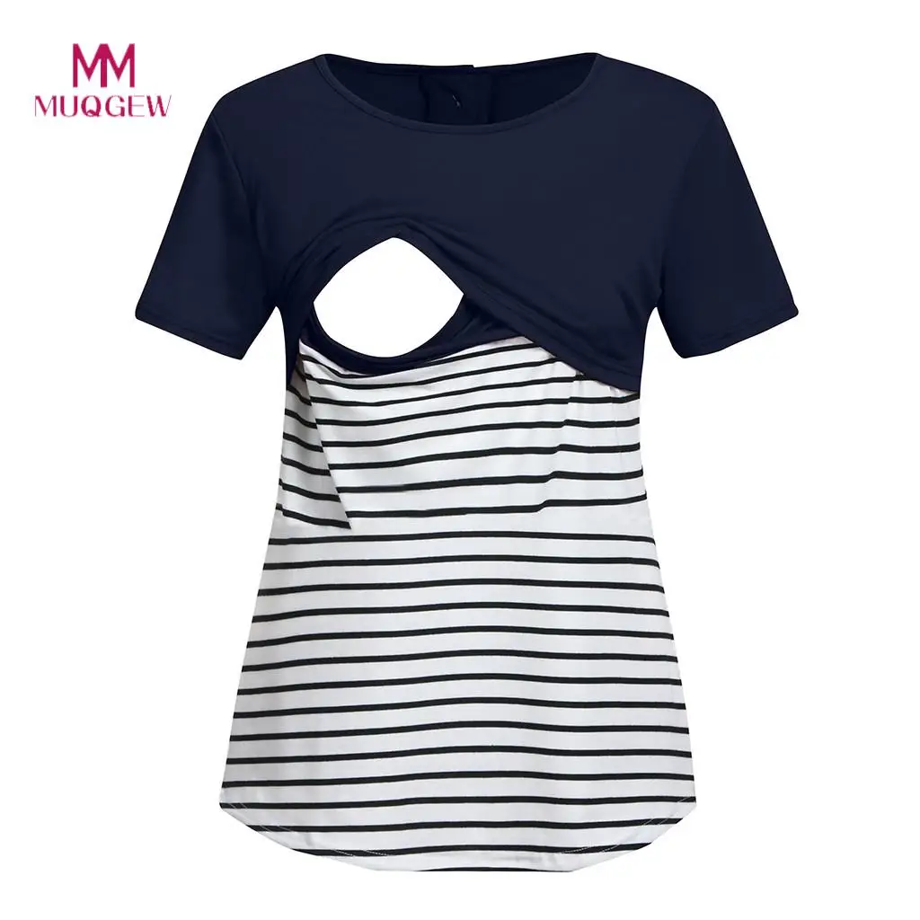

Maternity Clothes Women Maternity Short Sleeve Stripe Splicing Mom Nursing Baby Tops T-shirt Summer Tops exquisite Pregnancy