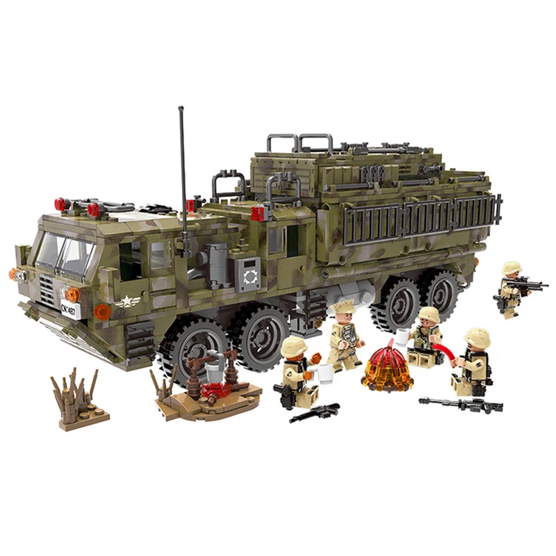 

XB06014 Super Blocks 1377 pcs Scorpio Heavy Truck Building Blocks Assemble Legoed Plastic Military Army Blocks Bouquets Toys