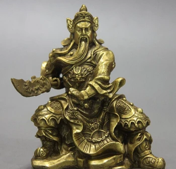 

USPS to USA S3309 China Brass Copper Carved Dragon Warrior Guan Gong Guan Yu Buddha Sword Statue