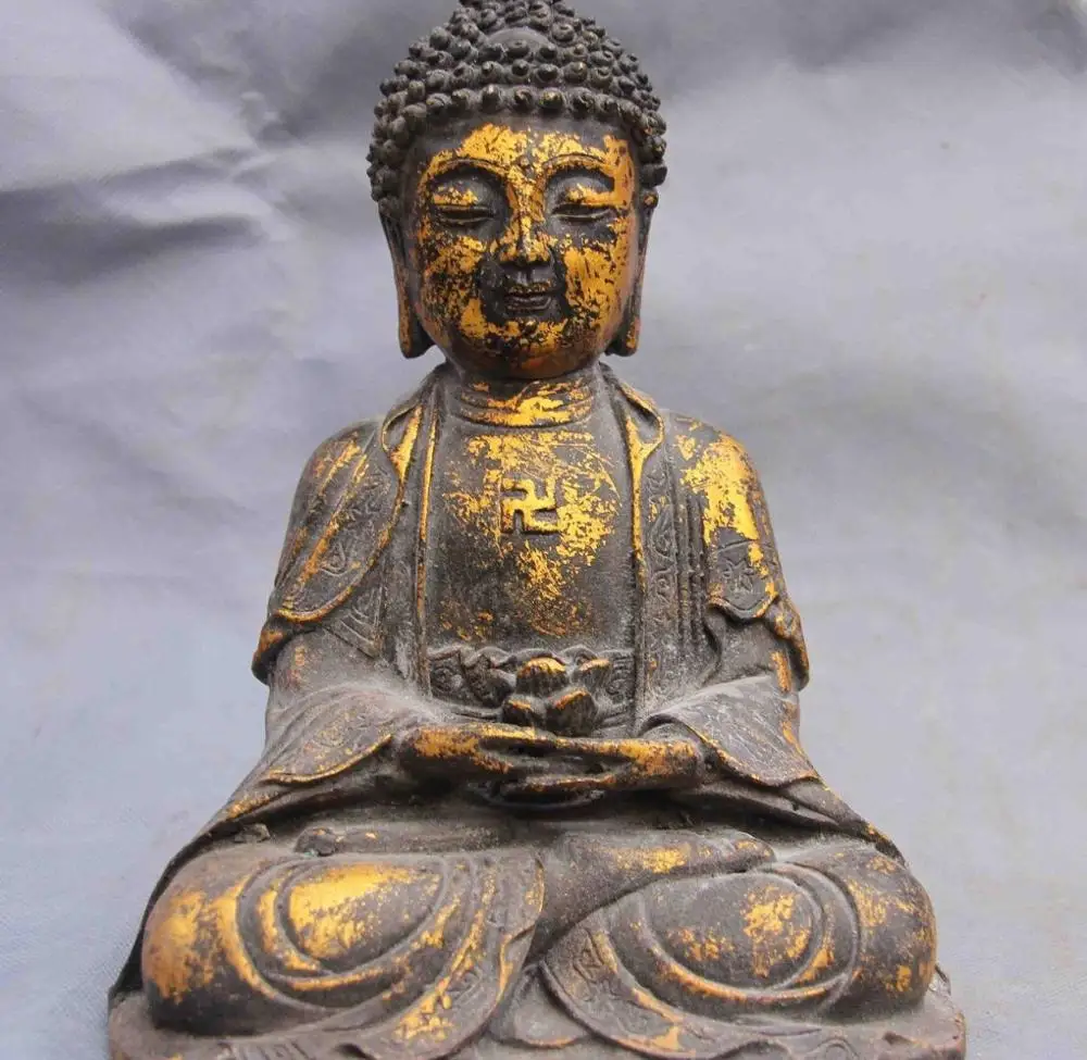 

Tibet Buddhism Old Copper Bronze Gild Sakyamuni Tathagata Amitabha Buddha Statue