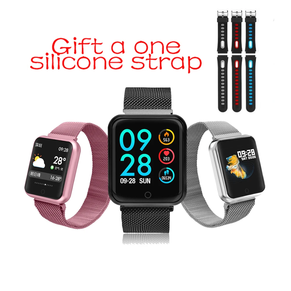 Baratos Reloj inteligente P68 IP67 impermeable Monitor de ritmo cardíaco presión arterial reloj inteligente para hombres y mujeres para Android IOS