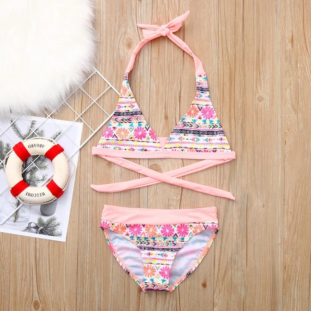

2019 Girls Swimsuit Two Piece Floral Girls Swimwear 2-10 Years Children's Swimwear Bathing Suit Beachwear Biquini Infantil CZ916