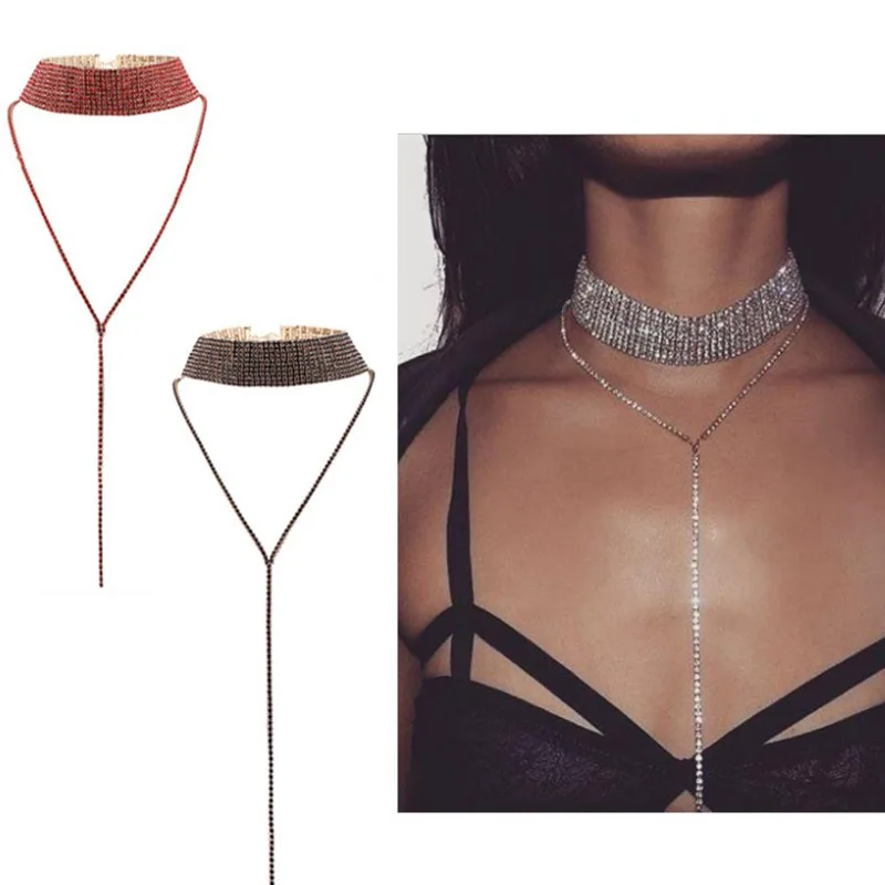 

Rhinestone Choker Necklace 2018 Luxury Statement Crystal Chokers Necklaces For Women Chunky Neck Accessories Fashion collar