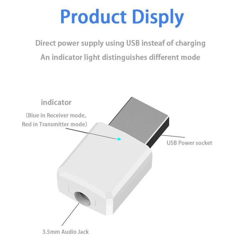 Портативный мини 2в1 Bluetooth 5,0 передатчик приемник 3,5 мм Aux Usb беспроводной стерео аудио адаптер для домашнего ТВ Mp3/4 Pc автомобиля(Whi
