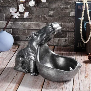 

Hippopotamus Statue With Storage Funcion Resin Artware Sculpture Ornament For Desk Home Decor Decoration Accessories
