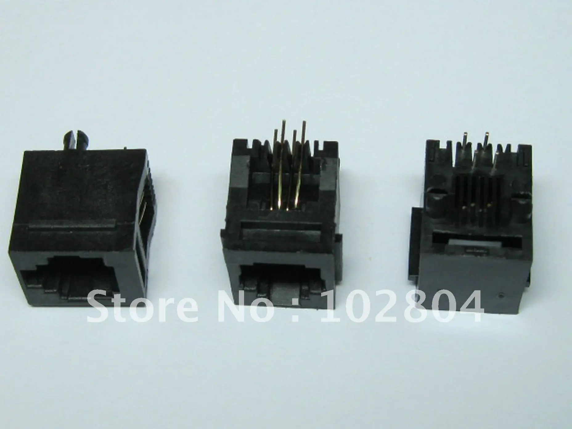 

50 Pcs Black 6P4C With flange Top entry Modular Network PCB Jack Connector